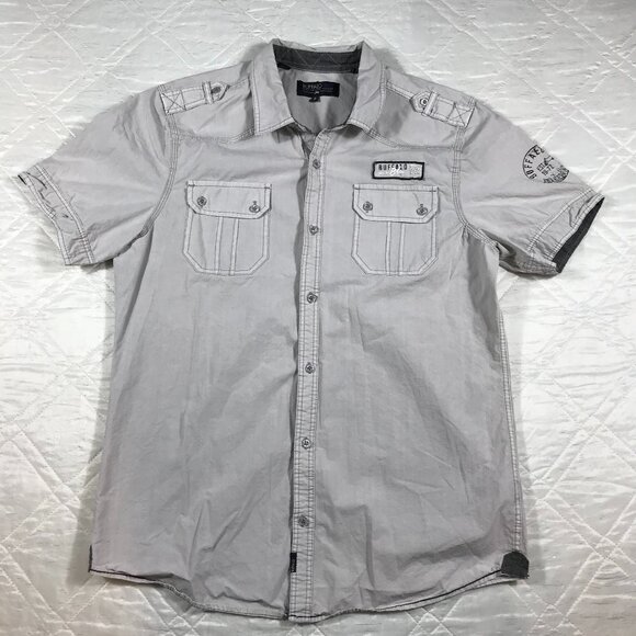 Buffalo Blu born to look unique 2 pocket short sleeve gray button front shirt L - Picture 1 of 7